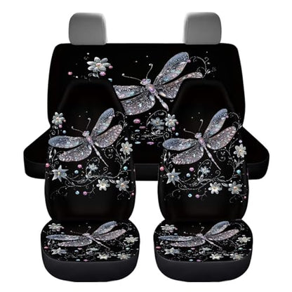 Art Dragonfly Car Seat Cover Full Set Cute Auto Front Seat Dragonfly Car Accessories Set Protective Breathable Split Bench Seat Cushion Pads Set of 4 Pack Protective,Universal Fit - color: Artistic Dragonfly