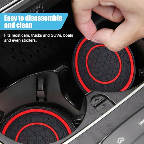 2PCS Car Cup Holder Coasters, 2.75 Inch Auto Non-Slip Anti Dust Cup Mats, Console Cup Holder Insert Coaster Auto Insulated Mats, Universal Interior Accessories for Most Cars (Red) - color: Red