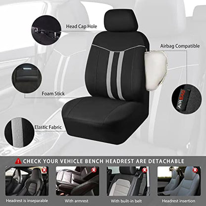 CAR-GRAND Modern Stylish Strips Piping Cloth Automotive Seat Covers Full Set,Universal Fit 90%(SUV,Truck,Sedan) Air Compatible with 3 Zipper Bench Design (Black-Gray) - color: Black-Gray