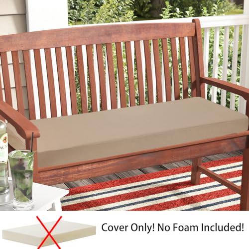 Magpie Fabrics Patio Bench Loveseat Cushion Covers (Replacement Cover only, No Insert!), Waterproof Fade Resistant Swing Cushion Slipcover with Ties(48x18x3 Inch, Khaki) - color: Khaki, size: 48x18x3 Inch (1 Count)