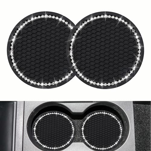 yousheng 2PCS Bling Car Cup Coaster, Universal Vehicle Bling Holder Insert,2.75 inch Rhinestone Anti Slip Silicone Insert,Suitable for Most Car Interior,Best Gift Car Bling for Women, Black, 2 Pack - color: Black, size: 2 Count