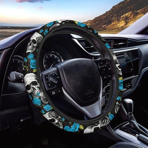 AFPANQZ Skulls Print Car Steering Wheel Cover Stretch-on Fabric Neoprene Comfortable Grip Automotive Steering Wheel Protector Adult Anti-Slip Universal 15 inch Machine Washable Gray - color: Skulls gray