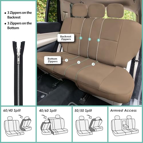 FH Group Car Seat Covers PU Leather 3 Row 7 Seater Car Seat Covers, Airbag Compatible and Split Bench - Fit Most Car, Truck, SUV, & Van Solid Tan - color: Beige, style: 7 Seater