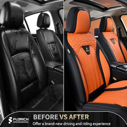 Seat Covers for Cars, Waterproof Automotive Seat Covers, Leather Car Seat Covers 2 Pack, Universal Front Seat Cushion Protector for Most Cars Trucks SUV-Black&Orange
