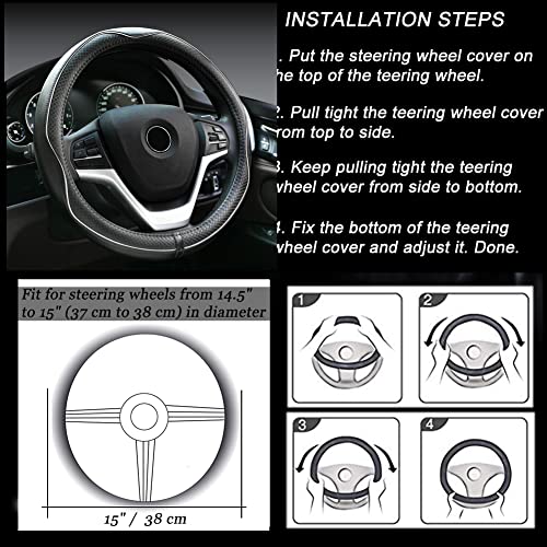 Rueesh Microfiber Leather Steering Wheel Cover Anti-Slip Matte Finish Auto Car Wheel Cover Universal 15 Inch Wheel Cover for Car Embossing Pattern (M (14.5"-15" Diameter), White Line) - color: White