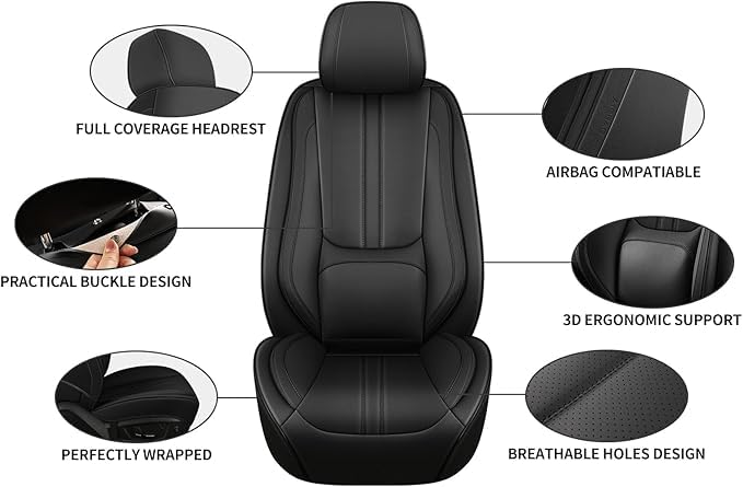 Car Seat Covers Full Set Fit for Toyota Corolla Cross 2022-2025,2026,Luxury Faux Leather Seat Covers 5 Seats, Breathable Anti-Slip Seat Protectors with Lumbar Support(Black,Full Set) - color: Black, size: Fit for Corolla Cross