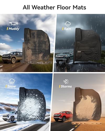 3W Floor Mats Fit for 2019-2024 2025 Chevy Silverado/GMC Sierra 1500 & 2020-2024 2025 Chevrolet Silverado/GMC Sierra 2500 HD/3500HD Crew Cab TPE All Weather Custom Fit, with Factory Carpeted Storage - size: Chevy Silverado & GMC Sierra Floor Mats