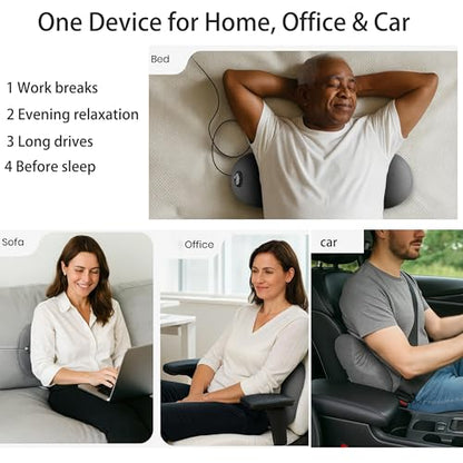 3 in 1 Lower Back Massager, Triple Fusion Back Massager with Heat, Vibration and Gentle Stretch, Lumbar Support Pillow for Bed, Chair and Office(Gray)