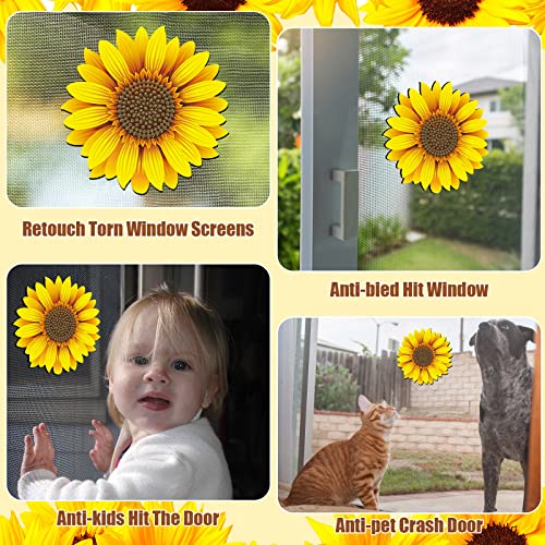 Fabbay 12 Pcs Screen Door Magnets 5.7 Inch Sunflower Double Sided Protector Screen Sticker to Protect Pet People Flexible Magnetic Protector for Sliding Door Window Summer Party Decoration