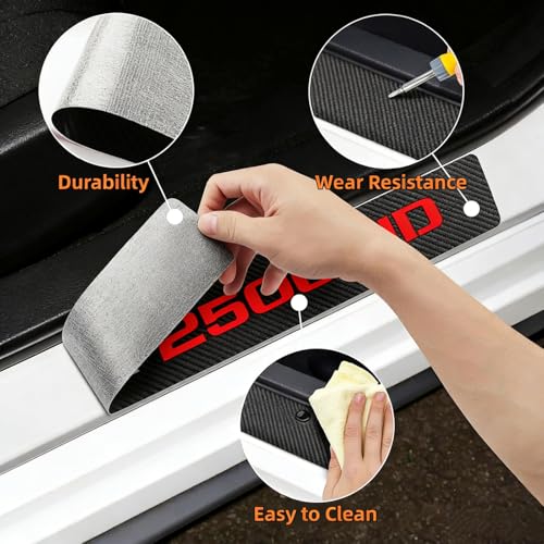 4Pcs Car Door Sill Protector Door Sill Scuff Plate Stickers Compatible with Sierra 2500HD (Red) - color: 2500HD (Red)