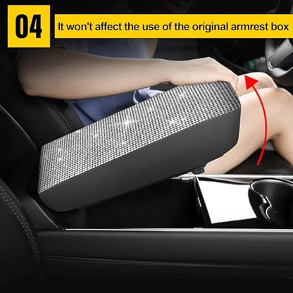 Bling Crystal Diamond Console Covers for 2011-2019 Ford Explorer Leather Armrest Covers - color: Bling