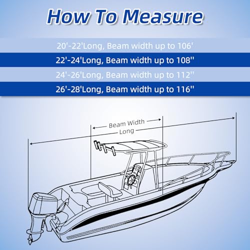 Marine Grade Waterproof Center Console Boat Cover with T Top Roof, Tear Resistant Trailerable Storage Covers, All-Weather Protection T-Top Boat Cover 20-22 ft, Beam Width Up to 106", Navy - color: Navy, size: 20'-22'Long (Beam width up to 106'')