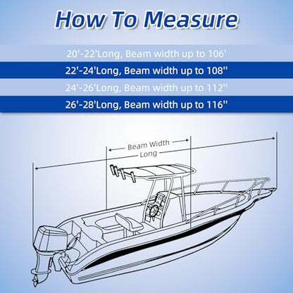 Marine Grade Waterproof Center Console Boat Cover with T Top Roof, Tear Resistant Trailerable Storage Covers, All-Weather Protection T-Top Boat Cover 24-26 ft, Beam Width Up to 112", Black - color: Black, size: 24'-26' Long (Beam Width up to 112")