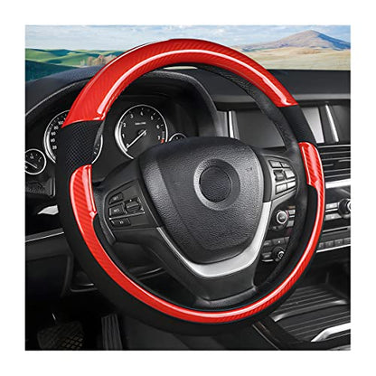 Universal Steering Wheel Cover - Microfiber Leather, 15 Inch, Anti-Slip, Breathable, Odorless Car Steering Wheel Protector, SUV Accessories (Bright Black/Red) - color: Bright Black/Red