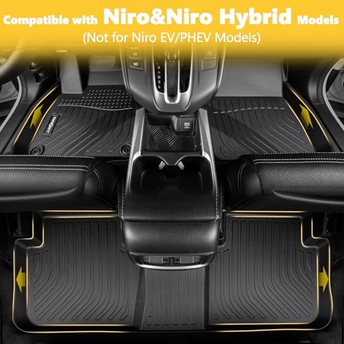 GINOWY- Floor Mats & Cargo Liner for Kia NIRO & NIRO Hybrid (Not for NIRO EV/PHEV) 2023-2025 2026, TPE All Weather Car Mats for Kia NIRO Trunk Mat Floor Liners Accessories Black - style: 28) for KIA Niro 2023-2026 Full Set