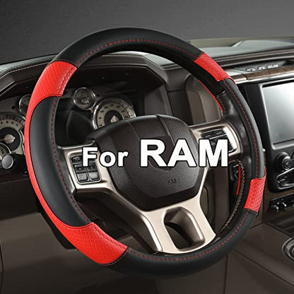 GIANT PANDA Car Steering Wheel Cover for Dodge Ram 1500 2500 3500 15.5-16 inches - Black+Red - color: C-Black+Red