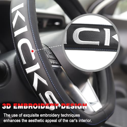XITER Leather Steering Wheel Cover for Nissan Kicks 2018-2026,with Kicks Logo - color: Kicks 2018-2026,With "Kicks" LOGO