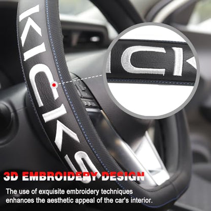 XITER Leather Steering Wheel Cover for Nissan Kicks 2018-2026,with Kicks Logo - color: Kicks 2018-2026,With "Kicks" LOGO