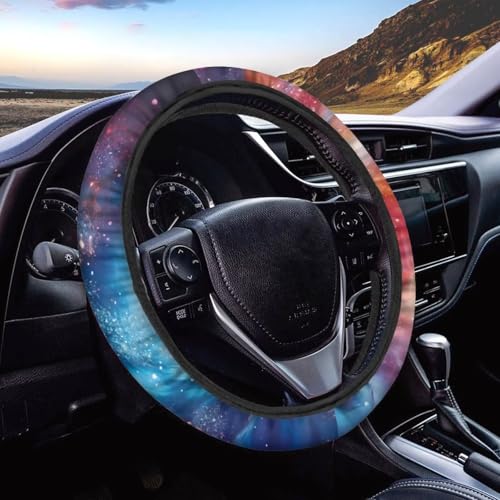 AFPANQZ Galaxy Novelty Red & Blue Auto Steering Wheel Covers Sweat Absorption Comfort Grip Anti-Slip Safety Stretch-on Easy Fix Machine Washable Steering Wheel Protection Cool 4-15 in - color: Galaxy red blue