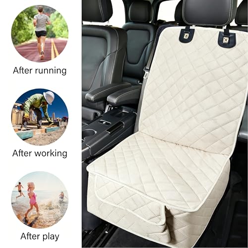 BFXM Front Seat Cover, Full Protection Dog Car Seat Cover with Side Flaps, Waterproof Non-Slip Scratch-Resistant Captain Car Seat Covers, Seat Covers for SUVs, Cars, Trucks (Beige) - color: white*1