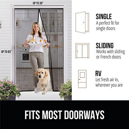 GORILLA GRIP Magnetic Screen Door, Hands Free Mesh Curtain Keeps Bugs and Mosquitos Out, Automatic Magnet Closure, Heavy Duty Patio Sliding Dog Doors Cover, Window Screens Protector, Black 39x83 - size: 39" x 83"
