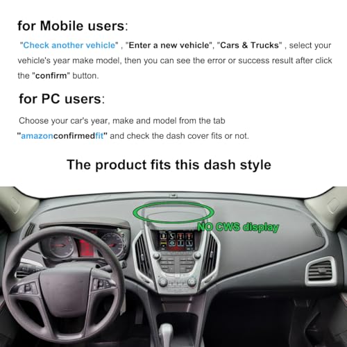 Dash Cover Mat Custom Fit for GMC Terrain with Light Sensor Without CWS Display and Speaker, Dashboard Pad Carpet Protector (Black) K370A