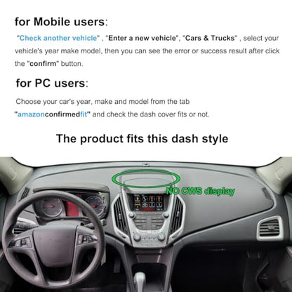 Dash Cover Mat Custom Fit for GMC Terrain with Light Sensor Without CWS Display and Speaker, Dashboard Pad Carpet Protector (Black) K370A
