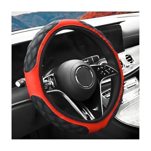 Car Steering Wheel Cover, 15 Inches Anti-Slip Elastic Leather Steering Wheel Protector for Women Men, Breathable Wheel Wrap Cover Interior Decoration for Cars Trucks SUVs (Black & Red) - color: Black & Red
