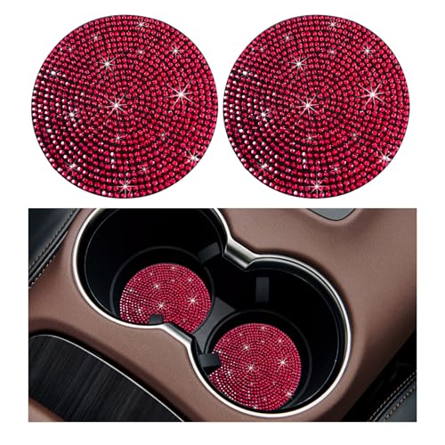 Ziciner 2PCS Bling Car Cup Holder Coaster, 2.73 Inch Anti-Slip Cup Insert Coasters, Crystal Rhinestone Auto Drink Cup Mat, Universal Interior Decor Car Accessories for Women Girls (Red) - color: Red, size: 2 Coaster+No Button Cover