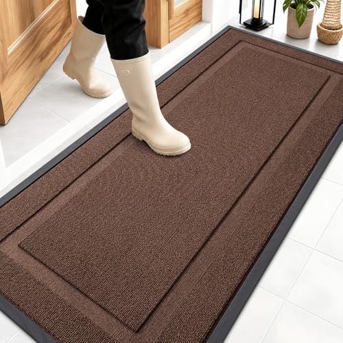 OLANLY Front Door Mat Indoor Outdoor Entrance, Waterproof All-Season, All-Weather Doormat, Sturdy Natural Rubber, Low Profile, Easy Clean Patio Porch Entryway Mat, 59x23, Chocolate Brown - color: Chocolate Brown, size: 59" x 23"