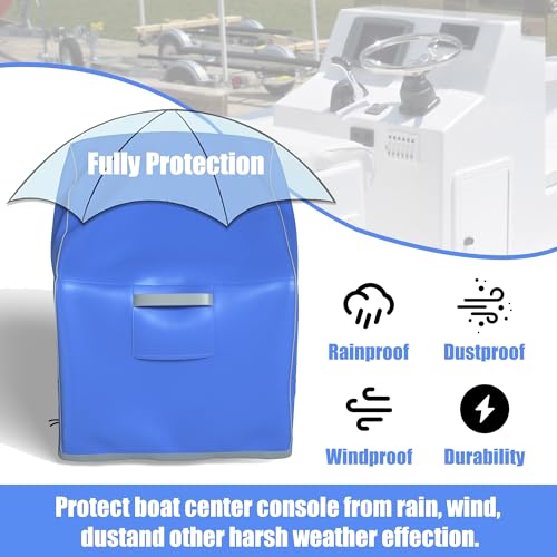 Boat Center Console Cover, 600D Heavy Duty Waterproof Oxford, All Weather Protection Center Console Cover with Windproof Straps, 46" L x 40" W x 48" H, Blue