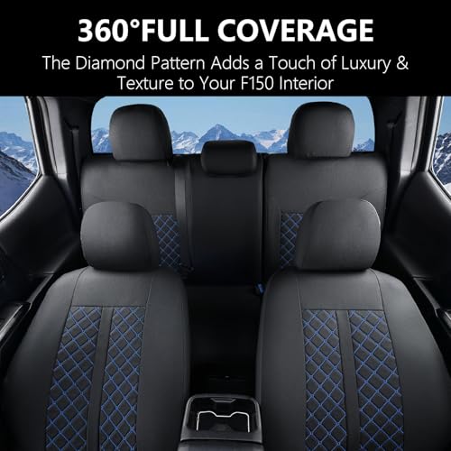 Truckiipa Full Set Leather Seat Covers Fit for Toyota Tacoma Full Coverage Waterproof Seat Covers Cushion Protector Fit for 2016-2023 Toyota Tacoma Double Crew Cab, Full Set, Black&Blue