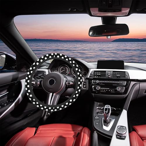 White Polka Dots Steering Wheel Covers Universal 15 Inch Car Wheel Cover,Anti-Slip Breathable Car Accessories Protector Fit for Trucks,Sedans,SUVs,Vans - color: White Polka Dots