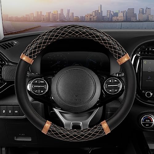 Carbella Rose Gold Quilted Steering Wheel Cover - Elegant Craft 15" Steering Cover for Cars, Trucks, SUV Accessories Accent - color: Rose Gold Quilted