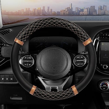 Carbella Rose Gold Quilted Steering Wheel Cover - Elegant Craft 15" Steering Cover for Cars, Trucks, SUV Accessories Accent - color: Rose Gold Quilted
