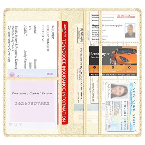 Car Insurance and Registration Holder, 9.5 x 5 Inch PU Leather Vehicle Glove Box Organizer Wallet Case for Insurance Card, Driver License, Paperwork - Champagne - color: Champagne