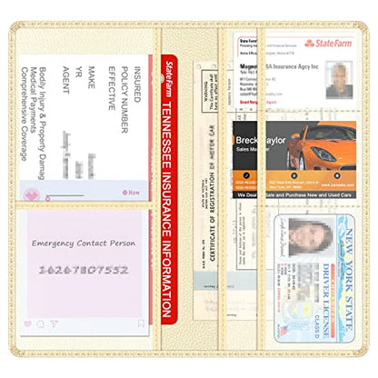 Car Insurance and Registration Holder, 9.5 x 5 Inch PU Leather Vehicle Glove Box Organizer Wallet Case for Insurance Card, Driver License, Paperwork - Champagne - color: Champagne
