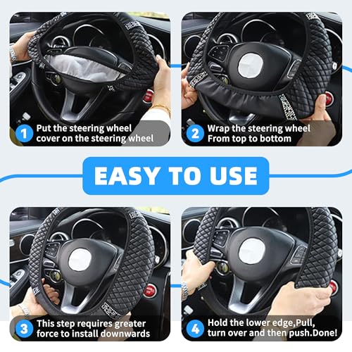 Bling Car Steering Wheel Cover, 15 Inch Rhinestones Soft Leather Elastic Steering Wheel Protector, Universal 15 Inch for Women Girls, Fit Vehicles, Sedans, SUVs, Vans, Trucks (Grey) - color: Grey