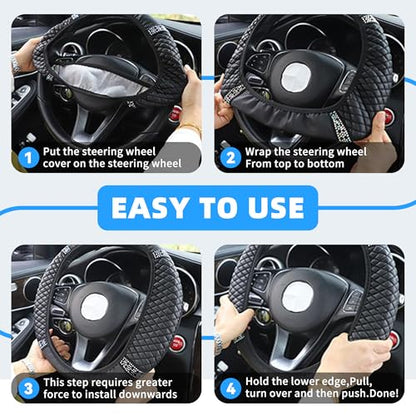 Bling Car Steering Wheel Cover, 15 Inch Rhinestones Soft Leather Elastic Steering Wheel Protector, Universal 15 Inch for Women Girls, Fit Vehicles, Sedans, SUVs, Vans, Trucks (Green) - color: Green