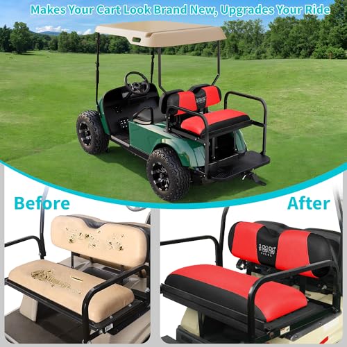 10L0L Golf Cart Seat Covers, Super Comfort Cooler Than Vinyl Seat Cover, Front and Rear Seat Cover for Yamaha EZGO Club Car, No Drilling Breathable Mesh Bench Seat Blanket, Machine Washable - color: Red + Black, style: Rear Seat - Universal for Yamaha EZG