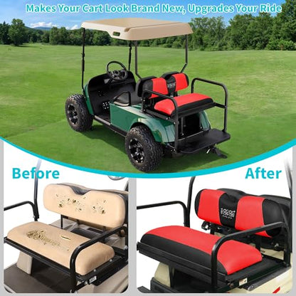 10L0L Golf Cart Seat Covers, Super Comfort Cooler Than Vinyl Seat Cover, Front and Rear Seat Cover for Yamaha EZGO Club Car, No Drilling Breathable Mesh Bench Seat Blanket, Machine Washable - color: Red + Black, style: Rear Seat - Universal for Yamaha EZG