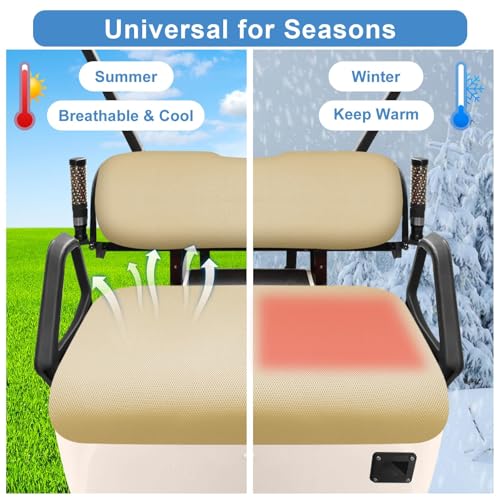 Universal Golf Cart Seat Covers Set for EZGO TXT/ RXV, Club Car DS/ Precedent, Yamaha G29/ Drive 2 Front Seats, Durable Breathable Bench Seat Covers Washable Polyester Mesh Cloth Without Logo, Beige - color: Beige