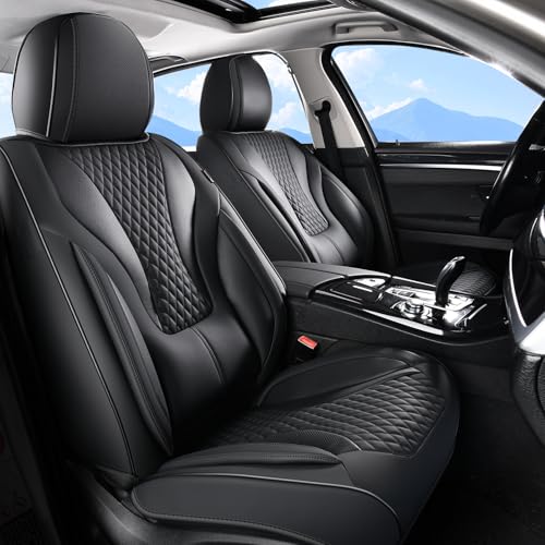 Coverado Waterproof Nappa Leather Car Seat Covers, Automotive Seat Covers，Front Car Seat Cushion & Car Seat Protector, Black Seat Covers Universal Fit for Most Cars, SUVs, Trucks - color: Black-N, size: Front