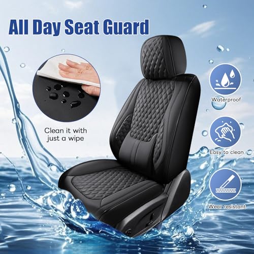 5 Car Seat Covers with Neck Pillow, Front Covers for Cars, Car Seat Cover Front Seats, Car Seat Protector Waterproof, Leather Car Seat Cushion, Universal Interior Seat Covers for Most Cars (7PCS )