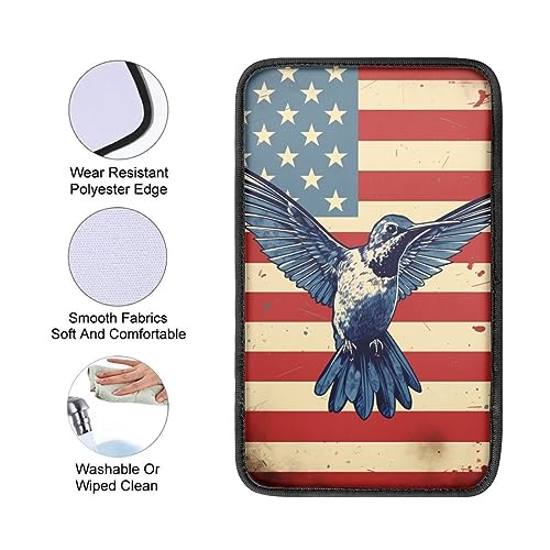 Car Center Console Pad, Universal Waterproof Car Armrest Seat Box Cover, Car Interior Accessories for Most Vehicle SUV Truck Vintage American Flag Hummingbird Car Armrest Pad - color: vintage american flag hummingbird