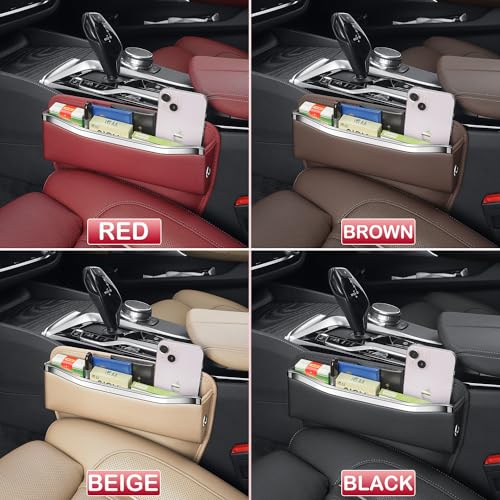HOLDCY Car Seat Gap Filler Organizer - Leather Console Side Pocket Seat Storage - Stylish and Practical Car Accessories for Cars,SUV,Truck (Red - 1 Pack)