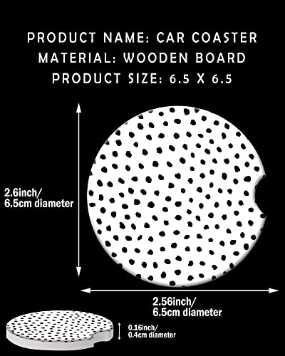 CLEVI 2 Pack Universal Ceramic Car White Polka Dot,Black White Ceramic Stone with A Finger Notch for Easy Removal of Car Cup Holder Coaster - color: White Polka Dot