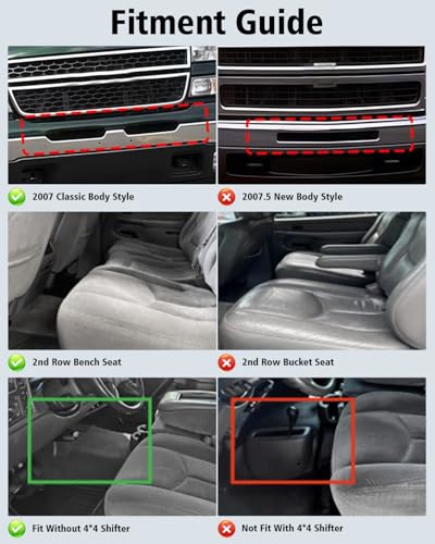 Floor Mats 1999-2006 for Chevy Silverado & GMC Sierra Crew Cab 1500 2500 2500HD 3500HD, 2007 Silverado GMC Sierra Classic Body, 2000-2006 Suburban/Yukon XL/Escalade ESV (2nd Row Bench Seat Only) - size: For Silverado & Sierra 1999-2006