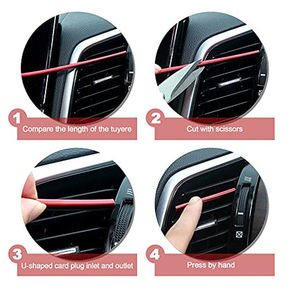 Hadwoer 20Pcs Car Auto Air Conditioner Vent Outlet Trim Strip, DIY Decoration Chrome PVC Car Interior Moulding Trim Strip Line for All Straight Air Vent Outlet (Red)