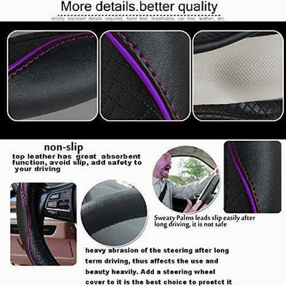 Gomass Car Steering Wheel Cover, Anti-Slip, Safety, Soft, Breathable, Heavy Duty, Thick, Full Surround, Sports Style (Black with Purple line) - color: Black with Purple line